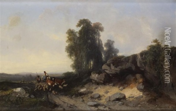 Paysage Au Troupeau Oil Painting - Jules Coignet