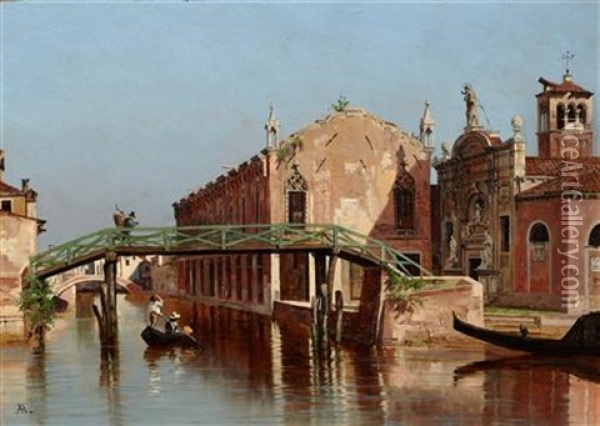 Footbridge Over The Canal Oil Painting - Antonietta Brandeis
