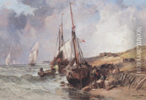 Entladen Der Fischerboote Oil Painting - Jules Achille Noel