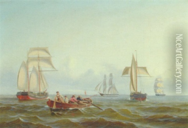 Fiskere I Sundet Oil Painting - Alfred Olsen