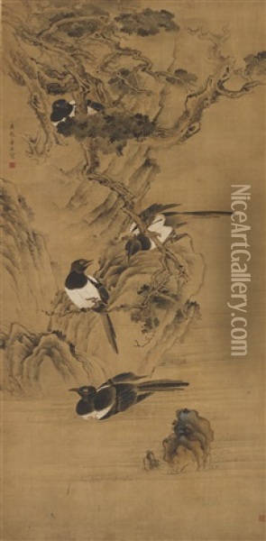 Birds On A Branch Oil Painting -  Tong Yuan