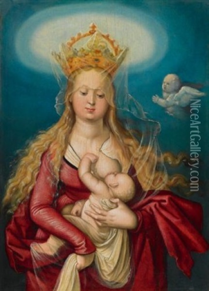 He Virgin As Queen Of Heaven Suckling The Infant Christ Oil Painting - Hans Baldung