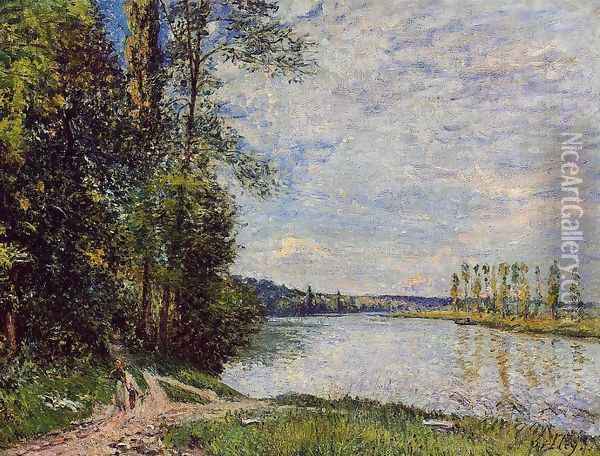 The Path from Veneux to Thomery along the Water, Evening Oil Painting - Alfred Sisley