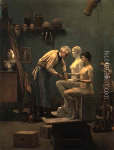 Le Travail Du Marbre, L'artiste Sculptant Tanagra, Or Le Mod,le D'artiste Oil Painting - Jean-Leon Gerome