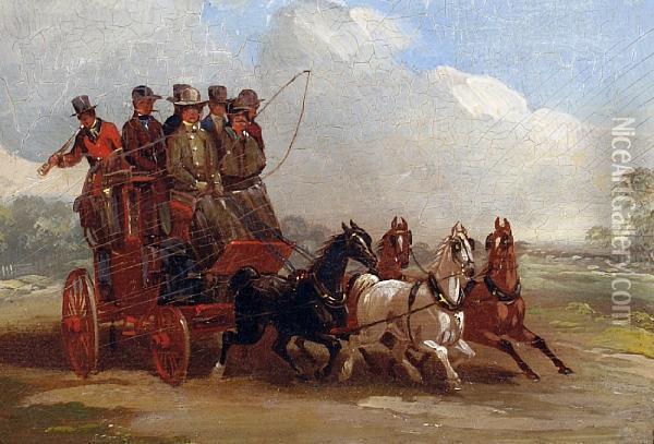 A Coach And Four Oil Painting - Henry S. Cottrell