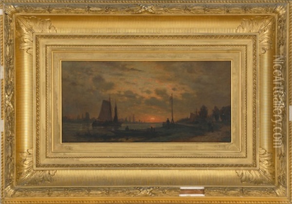 Continental Harbor At Sunset Oil Painting - Auguste Paul Charles Anastasi