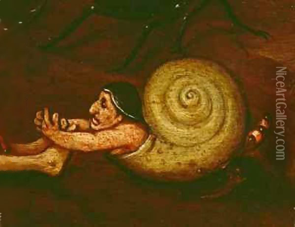 The Inferno, detail of a half-man, half-snail Oil Painting - Herri met de Bles