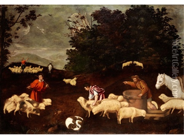 Hirten Mit Ihren Herden In Einer Landschaft Oil Painting - Leandro da Ponte Bassano