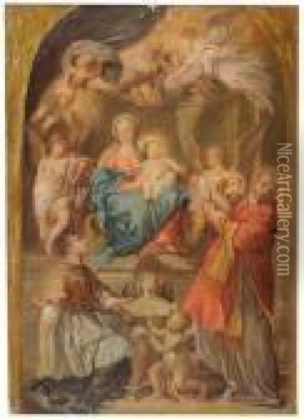 Vierge A L'enfant Avec Saint Ignace De Loyola En Saintintercesseur Oil Painting - Sebastiano Conca
