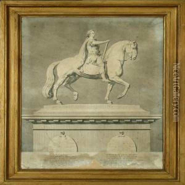 The Equestrian Statue Of King Frederik V Of Denmark Oil Painting - Jan Preisler