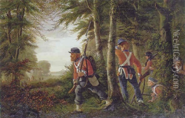 En Snigpatrouille. Danske Soldater Ved Dybbol Under Trearskrigen Oil Painting - David Jacobsen