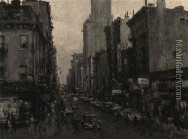 A New York Street Scene Oil Painting - Joaquin Miro