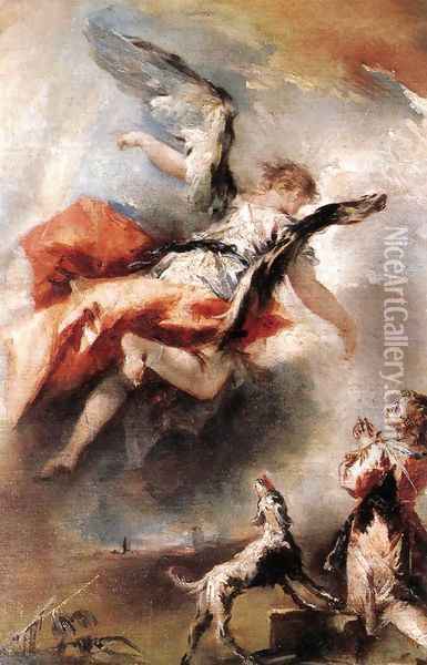 The Angel Appears to Tobias c. 1750 Oil Painting - Giovanni Antonio Guardi
