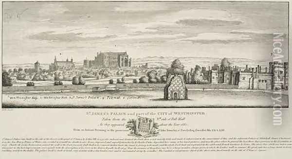 St Jamess Palace and part of the City of Westminster from the North Side of Pall Mall in 1660 Oil Painting - Wenceslaus Hollar