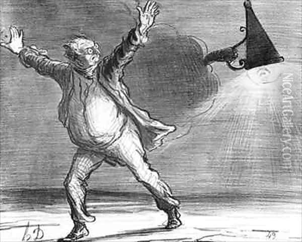 Series Actualites the comet Monsieur Babinet decides to personally shut down the sun in order to fulfil his predictions Oil Painting - Honore Daumier