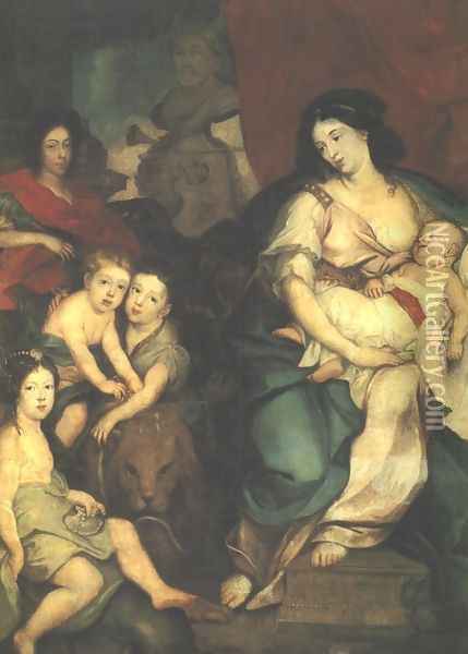 Portrait of Queen Maria Kazimiera with Children Oil Painting - Jerzy Eleuter Szymonowicz-Siemiginowski