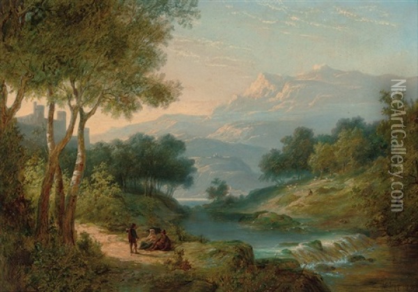 Travelers By A River Oil Painting - Pieter Cornelis Dommershuijzen