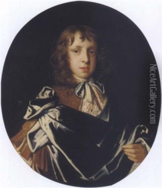 Portrait Of A Boy Wearing A Brown Tunic And Blue Robes Oil Painting - Jacob Huysmans