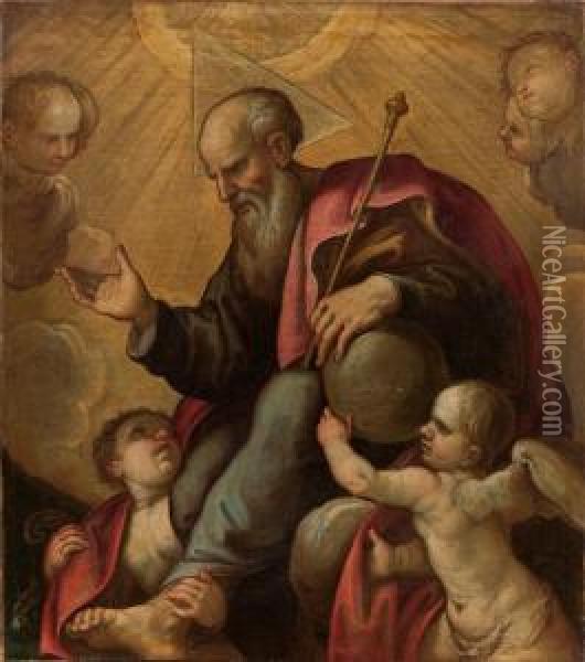 Padre Eterno Ed Angeli Oil Painting - Ferrau Fenzoni