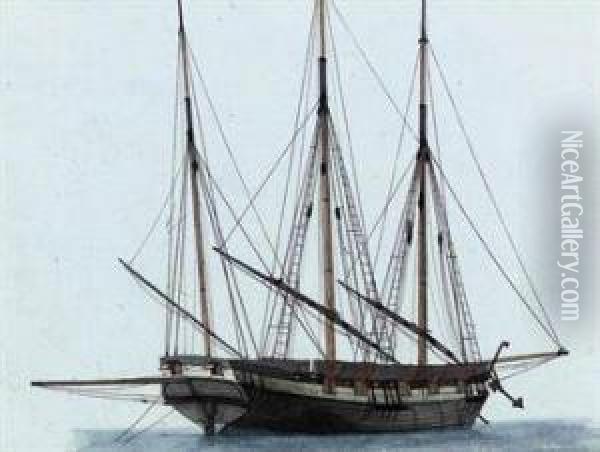 A Mediterranean Trading Vessel Lying At Anchor Oil Painting - Joseph Roux