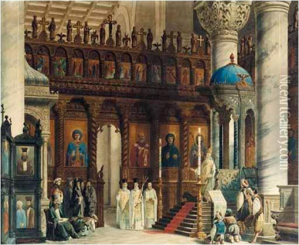 The Interior Of A Byzantine Church Oil Painting - Carlo Cornaglia