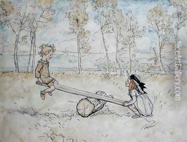 See, Saw, Margery Daw, 1906, illustration from Mother Goose The Old Nursery Rhymes, Heinemann, 1913 Oil Painting - Arthur Rackham