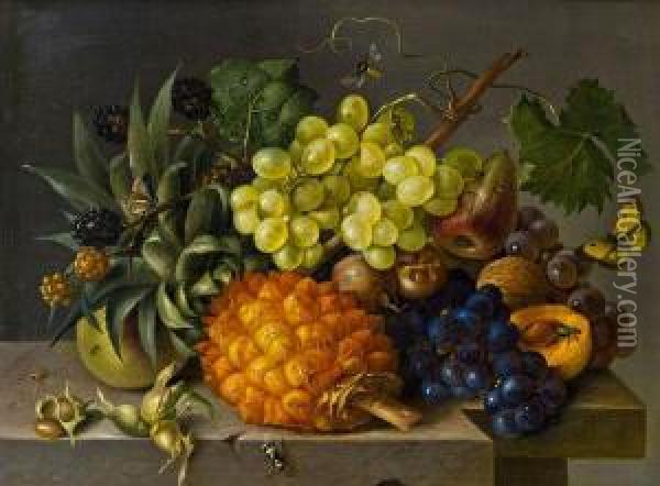 Fruchtestillleben Mit Trauben Und Ananas Oil Painting - Franz Xaver Petter