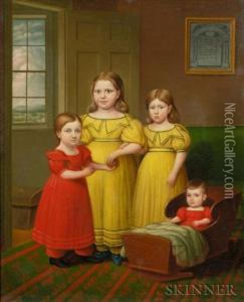 Portrait Of The Children Of Oliver Adams Oil Painting - Robert Deacon Peckham