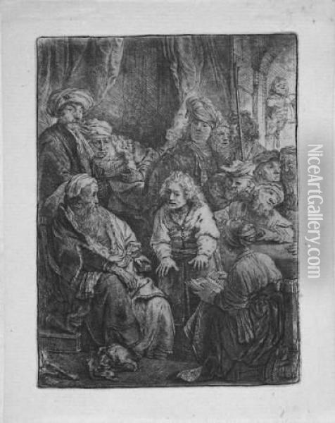 Joseph, Seine Traume Erzahlend. Oil Painting - Rembrandt Van Rijn