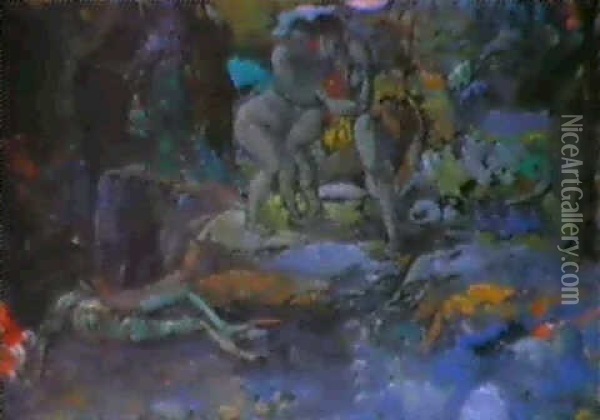 Mythologische Szene Mit Einem Sitzenden Paar  Und Einem Liegenden Oil Painting - Boris Dmitrievich Grigoriev