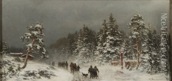 Winter Landscape Oil Painting - Magnus Hjalmar Munsterhjelm