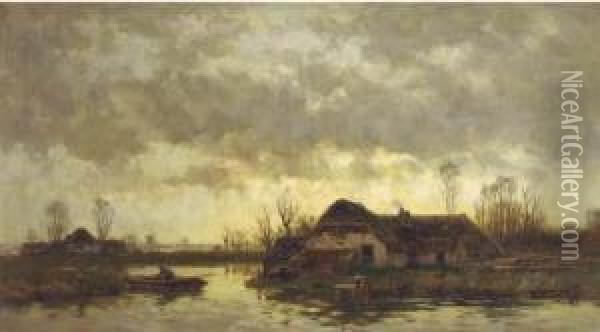 Na Zonsondergang: A River Landscape At Dusk Oil Painting - Willem Cornelis Rip