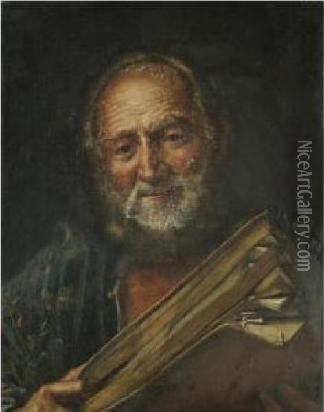 A Bearded Man Holding A Book Oil Painting - Pietro Bellotti