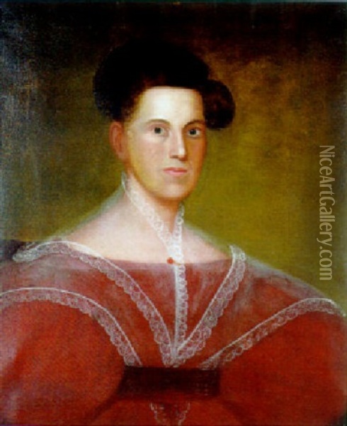 Portrait Of A Woman In Red Dress Oil Painting - Zedekiah Belknap