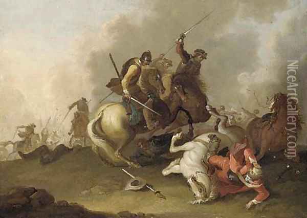 A cavalry skirmish Oil Painting - Pieter Meulener
