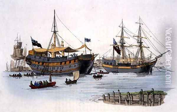 Prison Ships, from Costume of Great Britain, published by William Miller, 1805 Oil Painting - William Henry Pyne