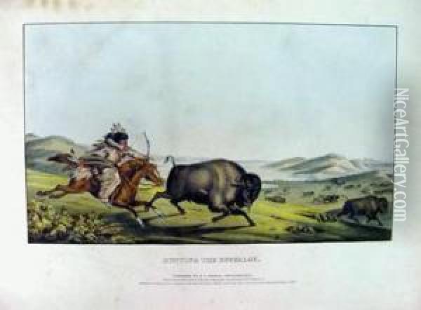 Hunting The Buffaloe Oil Painting - John T. Bowen
