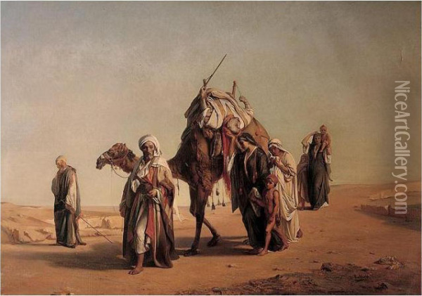 Arabs Bringing Back The Body Of A Warrior Oil Painting - Jean-Francois Portaels