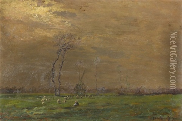 Weite Landschaft Mit Schafer Und Seiner Herde Oil Painting - Leonardo Roda