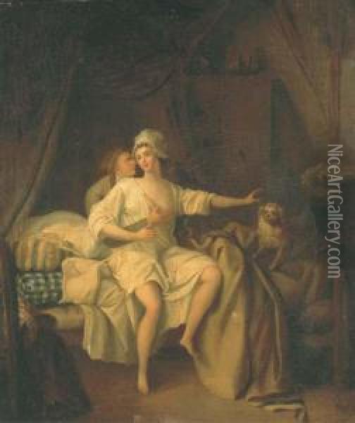 Jeune Femme Avec Son Amant Dans Un Interieur Oil Painting - Jean-Frederic Schall
