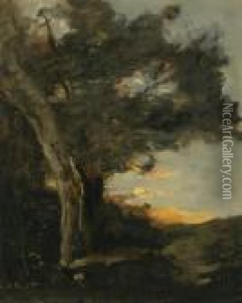 Coucher De Soleil Avec Une Lionne Oil Painting - Jean-Baptiste-Camille Corot