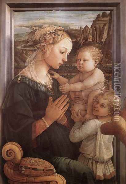 Madonna with the Child and two Angels 1465 Oil Painting - Fra Filippo Lippi