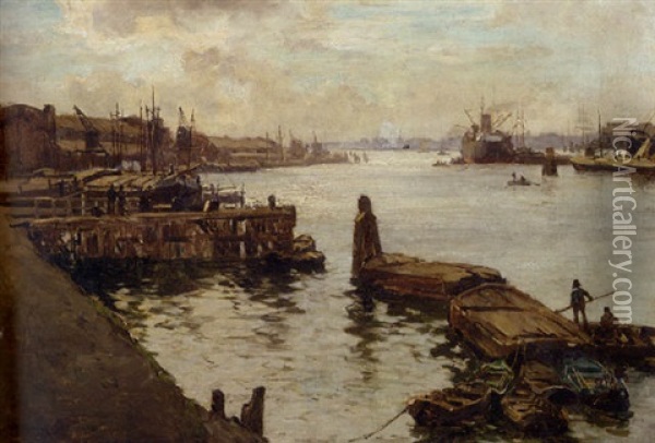 Rijnhaven, Rotterdam Oil Painting - Johan Hendrik van Mastenbroek