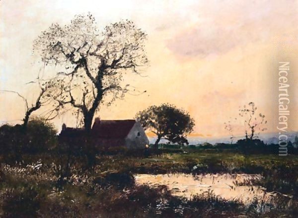 Landscape At Sunset Oil Painting - Eugene Galien-Laloue