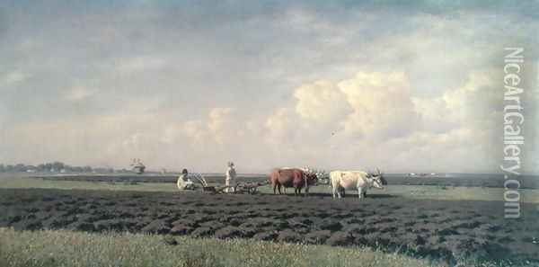 Ploughmen in the Ukraine, 1879 Oil Painting - Clodt von Jurgensburg Mikhail Konstantinovitch