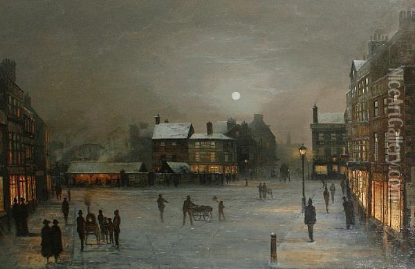 Moonlit Street Scene Oil Painting - Wilfred Jenkins