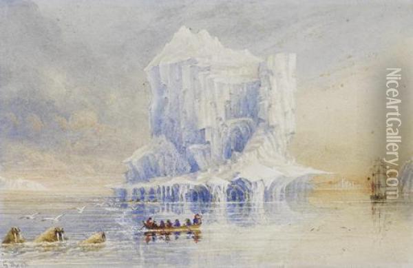 H.m.s. 
Terror 
 And One Of Her Boats Off A Spectacular Iceberg, Apparently In The Davis Strait Oil Painting - George, Admiral Back