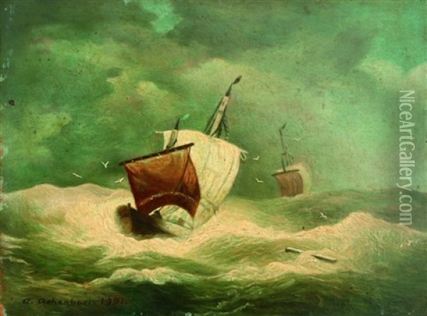 Schiffe Auf Sturmischer See Oil Painting - Andreas Achenbach