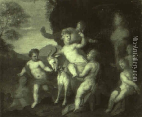 Putti Playing With A Goat Oil Painting - Balthasar Beschey