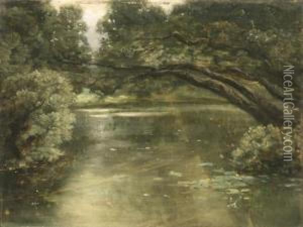 A Woodland Stream Oil Painting - Hippolyte Boulenger